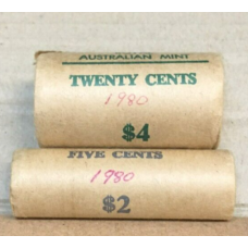 AUSTRALIA 1980 . FIVE 5 and TWENTY 20 CENTS COINS . RAM MINT ROLLS